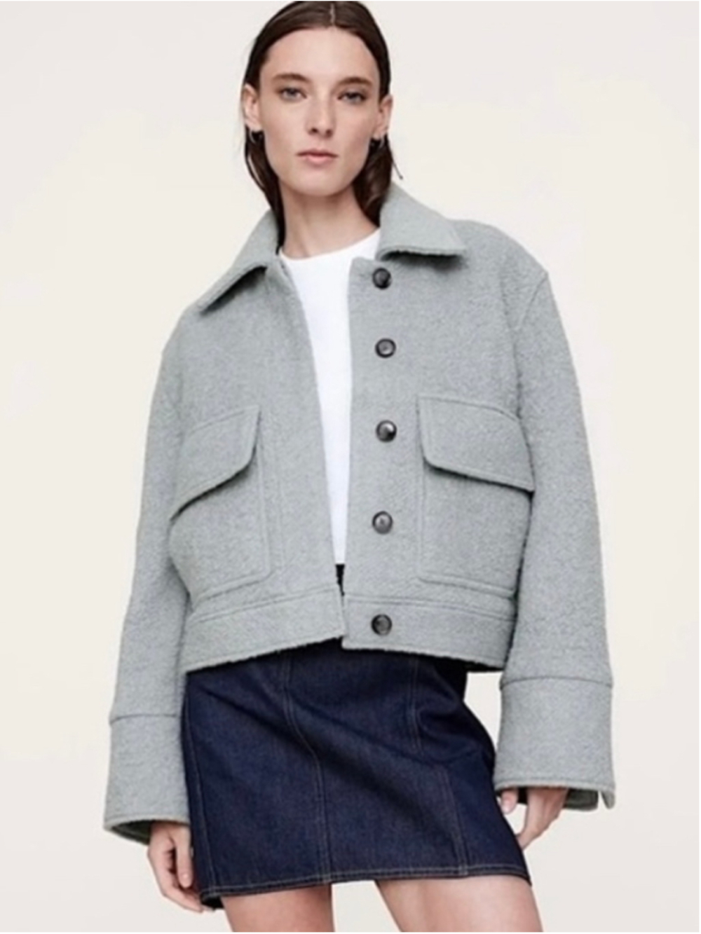 Banana Republic Wool Boucle Cropped Jacket Small Grey Slate